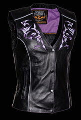 Milwaukee Leather ML1293 Women's  Black and Purple ‘Wing Studded’ Leather Vest