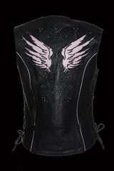 Milwaukee Leather ML1293 Women's  Black and Pink ‘Wing Studded’ Leather Vest