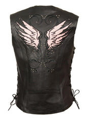 Milwaukee Leather ML1293 Women's  Black and Pink ‘Wing Studded’ Leather Vest
