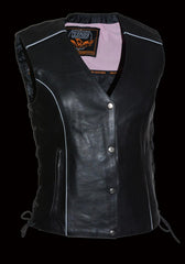 Milwaukee Leather ML1293 Women's  Black and Pink ‘Wing Studded’ Leather Vest