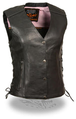 Milwaukee Leather ML1293 Women's  Black and Pink ‘Wing Studded’ Leather Vest