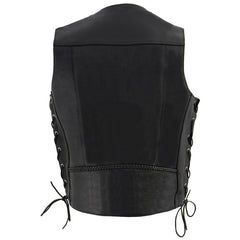 Milwaukee Leather ML1359 Men's Black Premium Leather Side Lace Motorcycle Rider Vest w/ Buffalo Nickel Snaps Closure