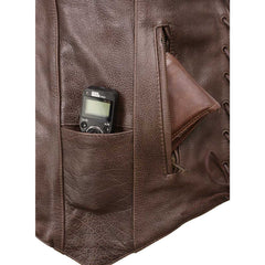 Milwaukee Leather ML1391RT Men's Retro Brown 10 Pocket Motorcycle Rider Leather Vest w/ Side Lace