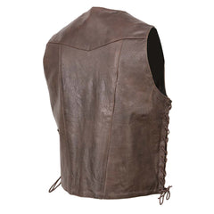 Milwaukee Leather ML1391RT Men's Retro Brown 10 Pocket Motorcycle Rider Leather Vest w/ Side Lace