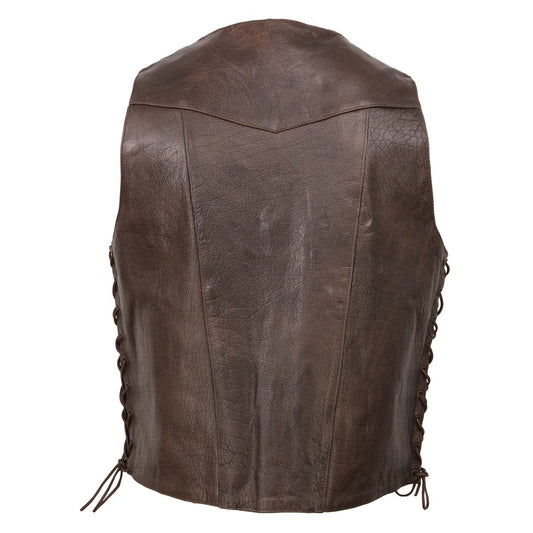 Milwaukee Leather ML1391RT Men's Retro Brown 10 Pocket Motorcycle Rider Leather Vest w/ Side Lace