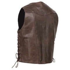 Milwaukee Leather ML1391RT Men's Retro Brown 10 Pocket Motorcycle Rider Leather Vest w/ Side Lace