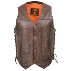 Milwaukee Leather ML1391RT Men's Retro Brown 10 Pocket Motorcycle Rider Leather Vest w/ Side Lace