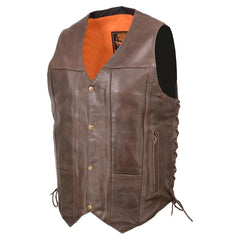 Milwaukee Leather ML1391RT Men's Retro Brown 10 Pocket Motorcycle Rider Leather Vest w/ Side Lace