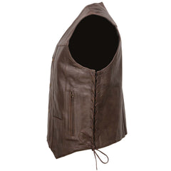 Milwaukee Leather ML1391RT Men's Retro Brown 10 Pocket Motorcycle Rider Leather Vest w/ Side Lace