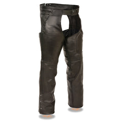 Milwaukee Leather Men's Black Premium Leather Motorcycle Rider Chaps with Front 3-Pockets - Thigh Patch Pocket-ML1766