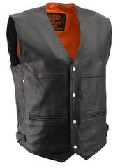 Milwaukee Leather ML1927 Men's Black Premium Leather Side Buckle Motorcycle Rider Vest with Eagle Nickel Snaps Closure