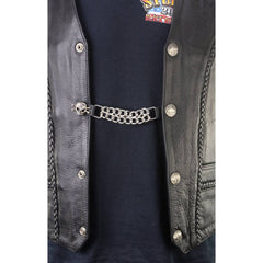 Milwaukee Leather MLA6004-Single Skull and Cross Bones Vest Extender Double Chrome Chains w/ Genuine Leather 4" Extension