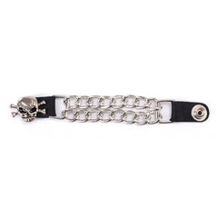 Milwaukee Leather MLA6004-Single Skull and Cross Bones Vest Extender Double Chrome Chains w/ Genuine Leather 4" Extension