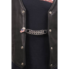 Milwaukee Leather Eagle Flag Medallion Vest Extender Double Chrome Chains Genuine Leather 6.5" Long 4-PC MLA6005-Single