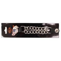 Milwaukee Leather Eagle Flag Medallion Vest Extender Double Chrome Chains Genuine Leather 6.5" Long 4-PC MLA6005-Single