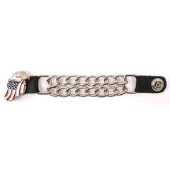 Milwaukee Leather Eagle Flag Medallion Vest Extender Double Chrome Chains Genuine Leather 6.5" Long 4-PC MLA6005-Single