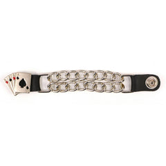 Milwaukee Leather 4 Aces Medallion Vest Extender - Double Chrome Chains Genuine Leather 6.5" Extension MLA6007-Single
