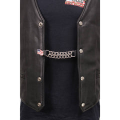 Milwaukee Leather American Flag Medallion Vest Extender - Double Chrome Chains Genuine Leather 6.5" Extension MLA6008-Single