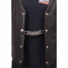Milwaukee Leather MLA6004-Single Skull and Cross Bones Vest Extender Double Chrome Chains w/ Genuine Leather 4" Extension