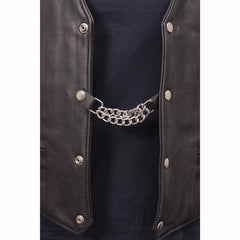 Milwaukee Leather Eagle Flag Medallion Vest Extender Double Chrome Chains Genuine Leather 6.5" Long 4-PC MLA6005-Single