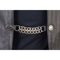 Milwaukee Leather Black Medallion Vest Extender - Double Chrome Chains Genuine Leather 6.5" Extension MLA6016-Single