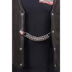 Milwaukee Leather MLA6020-Single Iron Cross Vest Extender Double Chrome Chains w/ Genuine Leather 4" Extension