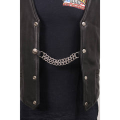 Milwaukee Leather Pink Ribbon Medallion Vest Extender - Double Chrome Chains Genuine Leather 6.5" Extension MLA6021-Single
