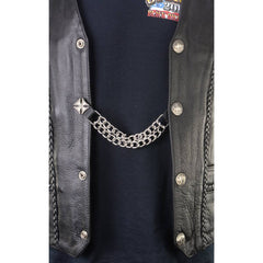 Milwaukee Leather US Military Vet Medallion Vest Extender - Double Chrome Chains Genuine Leather 6.5" Extension MLA6023-Single