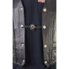 Milwaukee Leather MLA6024-Single Celtic Circle Vest Extender Double Chrome Chains w/ Genuine Leather 4" Extension