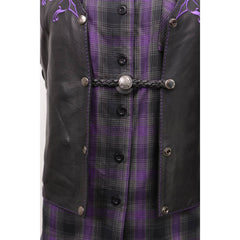 Milwaukee Leather MLA6041-Single Skull and Cross Bones Vest Extender Double Chrome Chains w/ Genuine Leather 6" Extension