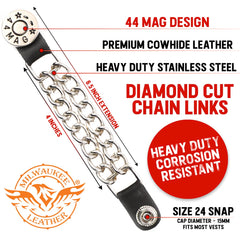 Milwaukee Leather 44-Magnum Dial Vest Extender Double Chrome Chains Genuine Leather 6.5" Extension MLA6002-Single