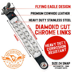 Milwaukee Leather Flying Eagle Medallion Vest Extender - Double Chrome Chains Genuine Leather 6.5" Extension MLA6003-Single