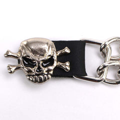 Milwaukee Leather MLA6004-Single Skull and Cross Bones Vest Extender Double Chrome Chains w/ Genuine Leather 4" Extension