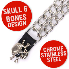 Milwaukee Leather MLA6004-Single Skull and Cross Bones Vest Extender Double Chrome Chains w/ Genuine Leather 4" Extension