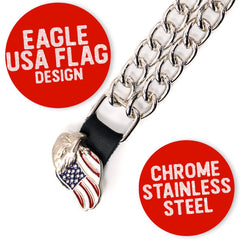 Milwaukee Leather Eagle Flag Medallion Vest Extender Double Chrome Chains Genuine Leather 6.5" Long 4-PC MLA6005-Single