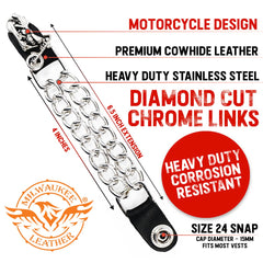 Milwaukee Leather Motorcycle Medallion Vest Extender - Double Chrome Chains Genuine Leather 6.5" Extension MLA6006-Single
