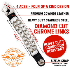 Milwaukee Leather 4 Aces Medallion Vest Extender - Double Chrome Chains Genuine Leather 6.5" Extension MLA6007-Single