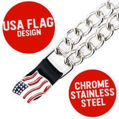 Milwaukee Leather American Flag Medallion Vest Extender - Double Chrome Chains Genuine Leather 6.5" Extension MLA6008-Single
