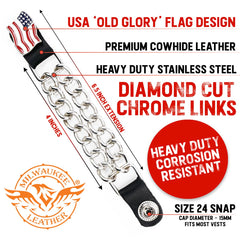 Milwaukee Leather American Flag Medallion Vest Extender - Double Chrome Chains Genuine Leather 6.5" Extension MLA6008-Single