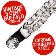 Milwaukee Leather 5 Cent Buffalo Medallion Vest Extender - Double Chrome Chains Genuine Leather 6.5" Extension MLA6009-Single