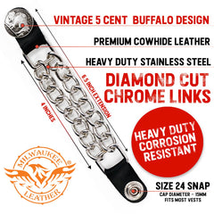 Milwaukee Leather 5 Cent Buffalo Medallion Vest Extender - Double Chrome Chains Genuine Leather 6.5" Extension MLA6009-Single