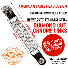 Milwaukee Leather Western Star Medallion Vest Extender - Double Chrome Chains Genuine Leather 6.5" Extension MLA6001-Single