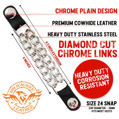 Milwaukee Leather Eagle Flag Medallion Vest Extender Double Chrome Chains Genuine Leather 6.5" Long 4-PC MLA6005-Single