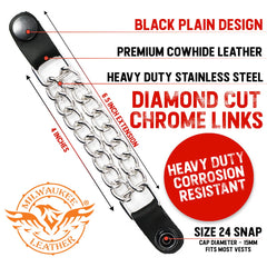 Milwaukee Leather Motorcycle Medallion Vest Extender - Double Chrome Chains Genuine Leather 6.5" Extension MLA6006-Single