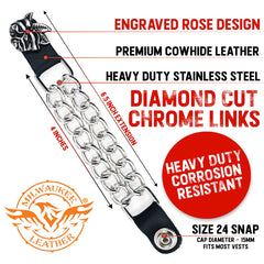 Milwaukee Leather American Flag Vest Extender - Double Chrome Chains Genuine Leather 6.5" Extension MLA6008-Single
