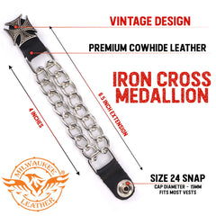 Milwaukee Leather Bike Chain Medallion Vest Extender - Double Chrome Chains Genuine Leather 6.5" Extension MLA6011-Single