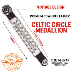 Milwaukee Leather Indian Head Medallion Vest Extender - Double Chrome Chains Genuine Leather 6.5" Extension MLA6014-Single