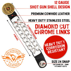 Milwaukee Leather Silver/Chrome Medallion Vest Extender - Double Chrome Chains Genuine Leather 6.5" Extension MLA6015-Single