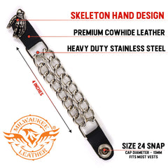 Milwaukee Leather Black Medallion Vest Extender - Double Chrome Chains Genuine Leather 6.5" Extension MLA6016-Single