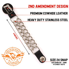 Milwaukee Leather 2nd Amendment Medallion Vest Extender - Double Chrome Chains Genuine Leather 6.5" Extension 4-PCS MLA6027SET